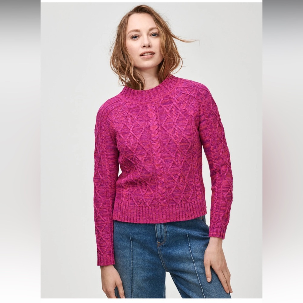 GAP Cable Knit Pink Marl Crewneck Long Sleeve Cotton Sweater